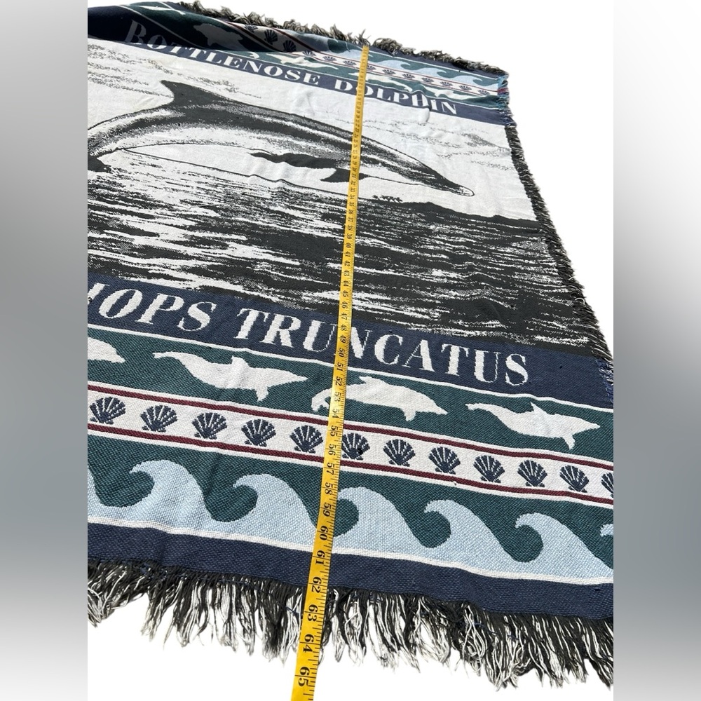 VTG BOTTLENOSE DOLPHIN Jacquard Woven Throw Blanket 62x43 Ocean Marine Life Gift - Picture 4 of 5